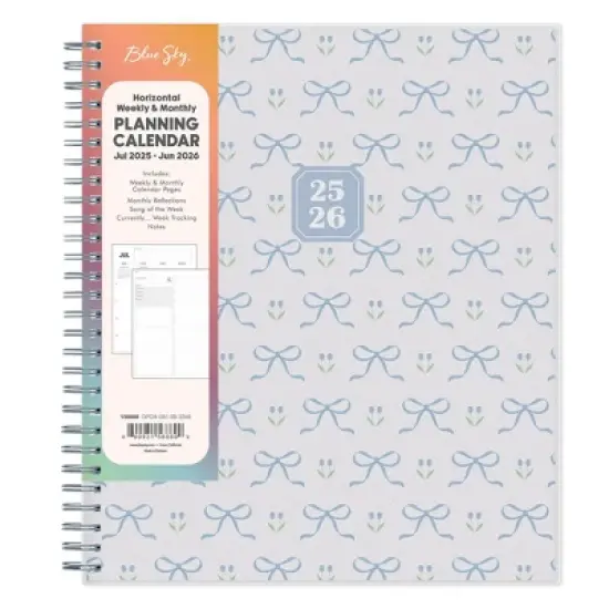 Blue Sky 8"x10" 2025-2026 Weekly/Monthly Spiral Planner Smooth Frosted Clarice Blue Bows image {2}