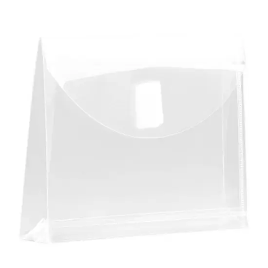 JAM Paper 5 1/2'' x 7 1/2'' 12pk Plastic Envelopes with Hook & Loop Closure, 1" Expansion, Index Booklet - Clear image {3}