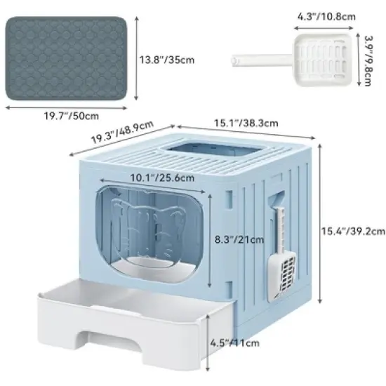 QuestaPack Large Enclosed Cat Litter Box with Cushion, Anti-Splash Closed Litter Boxes with Litter Scoop Front Entry Top Exit Door image {8}