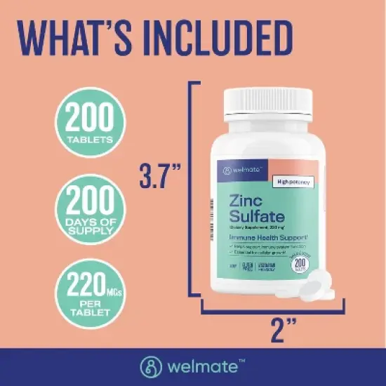 WELMATE Zinc 220mg Dietary Supplement Caplets - 200ct image {5}