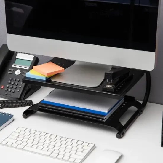 Mind Reader Monitor Stand/Riser 2 Tier Ventilated Metal Black image {6}