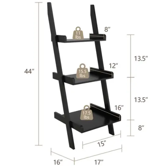 Costway 3 Tier Leaning Rack Wall Ladder Book Shelf Bookcase Storage Display Multipurpose image {1}