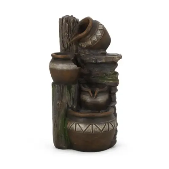 NAYSAYE Fountain Three Tier Stacked Jar Design with Cascading Water for Garden Patio Outdoor, Brown and Gray, 11.25"*8"*19.75" image {1}