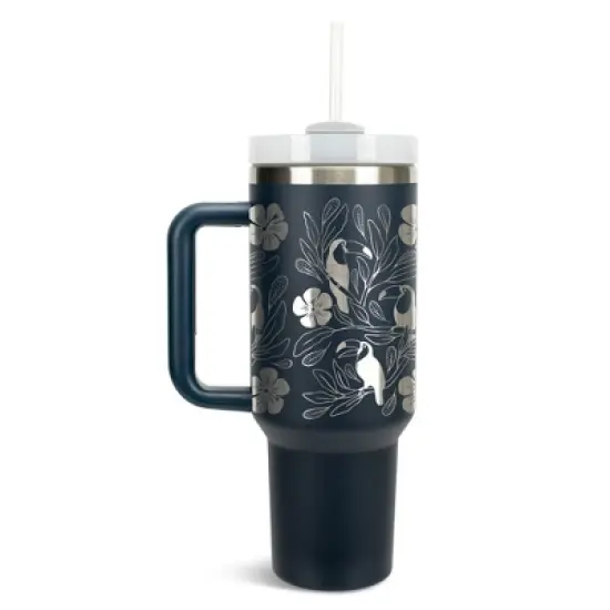 Elanze Designs Tropical Tucan Bird Flower Garden 40 oz. Stainless Steel, Large Water Bottle Coffee Mug, Spill & Leak Resistant, Thermal Travel Tumbler image {1}