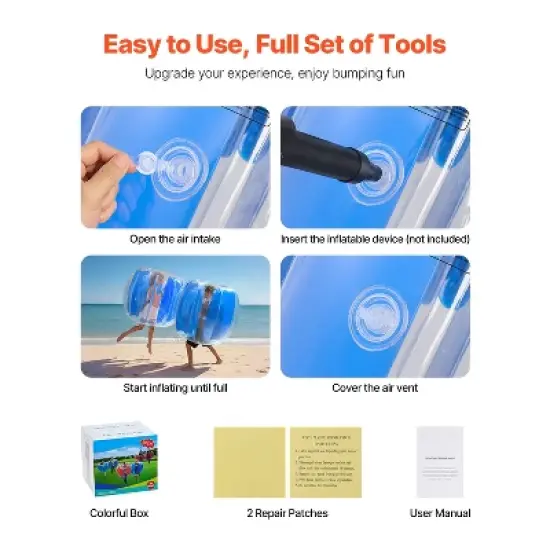 VEVOR Inflatable Bumper Balls 1-Pack, 4FT/1.2M Body Sumo Zorb Ball, Durable Thick PVC Human Hamster Bubble Knocker, Blue image {5}