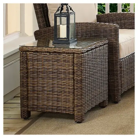 Bradenton Outdoor Wicker Glass Top Side Table - Crosley
 image {7}