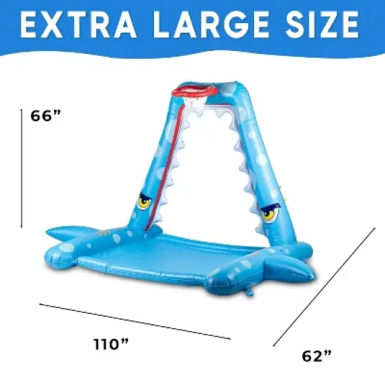 Zone Tech Splash Pad Sprinkler for Kids - Big Inflatable Shark Sprinkler with Basketball Hoop Water Splash Pad for, Ball and Accessories Included image {1}