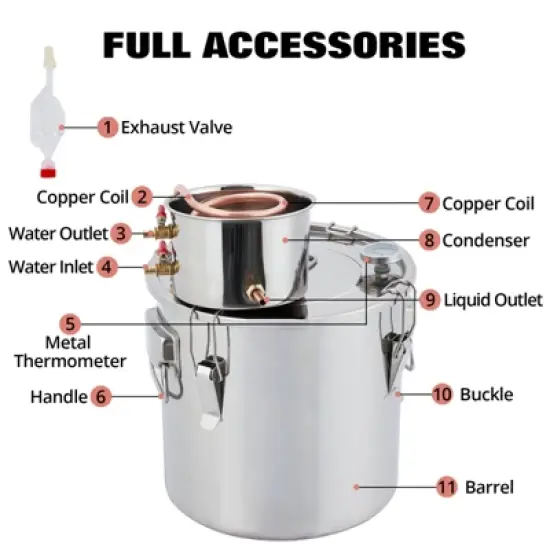 Garvee Alcohol Still Stainless Steel Alcohol Distiller Copper Tube Spirit Boiler with Build-In Thermometer for Brewing Whisky Wine Brandy image {1}