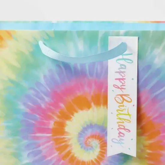 Square Tie Dye Gift Bag - Spritz&trade;: Multicolored Abstract Birthday Bag, Medium Size, 15"x15"x8" image {2}