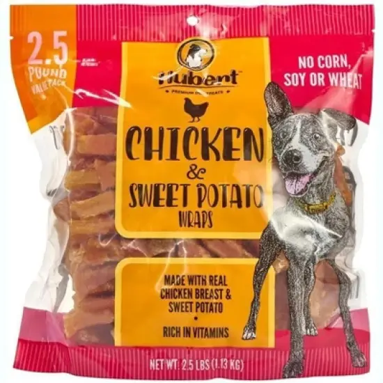 Hubert Pet Gourmet All Natural Chicken & Sweet Potato Wrap Dog Treats, Grain Free, Low Ingredient, USA Tested - 2.5 lbs Resealable Pack image {9}