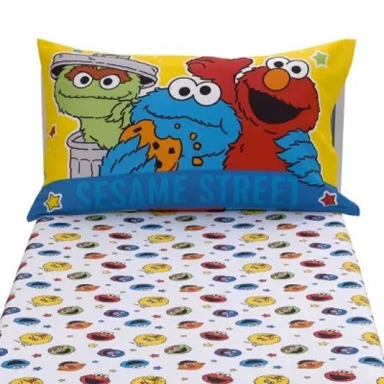 Sesame Street Come and Play Blue, Green, Red and Yellow 2 Piece Toddler Sheet Set - Fitted Bottom Sheet and Reversible Pillowcase image {4}