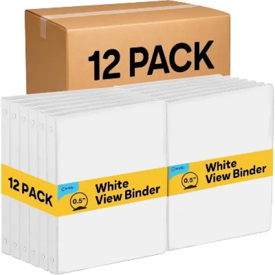 Binders 3 Ring, White 1 Inch Round Ring Binder with Clear View Cover & 2 Inside Pockets, School Supplies Binders (12 PC) &ndash; by Enday image {4}