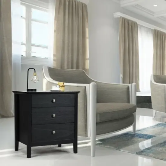 Costway Nightstand Beside End Side Table Accent Table Organizer W/3 Drawers Black image {2}