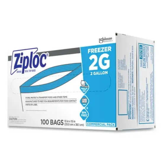 Ziploc Double Zipper Freezer Bags, 2 gal, 2.7 mil, 13" x 15.5", Clear, 100/Carton image {2}