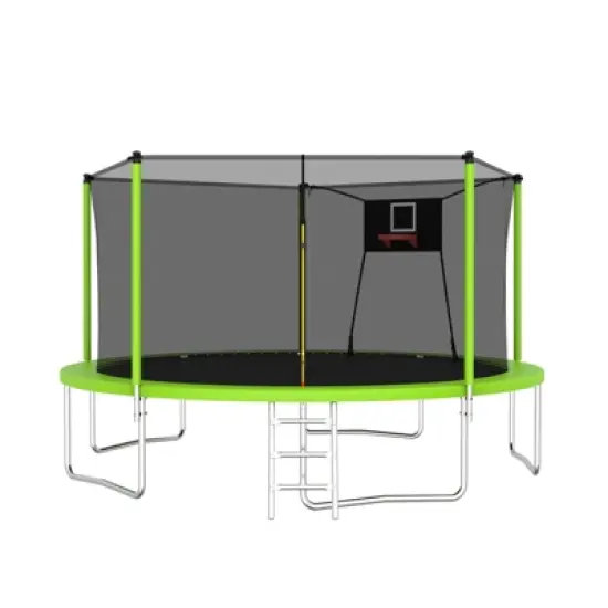 DSVIMOY 14FT Trampoline with Safety Enclosure Net, Trampoline with Basketball Hoop, Green, 168"*168"*108" image {5}