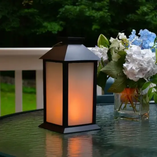 LumaBase Solar-Powered Flame-Effect LED Black Lantern image {2}