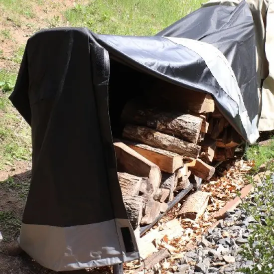 Sunnydaze Outdoor Weather-Resistant Heavy-Duty Polyester with PVC Backing Firewood Log Rack Cover - Gray and Black image {5}