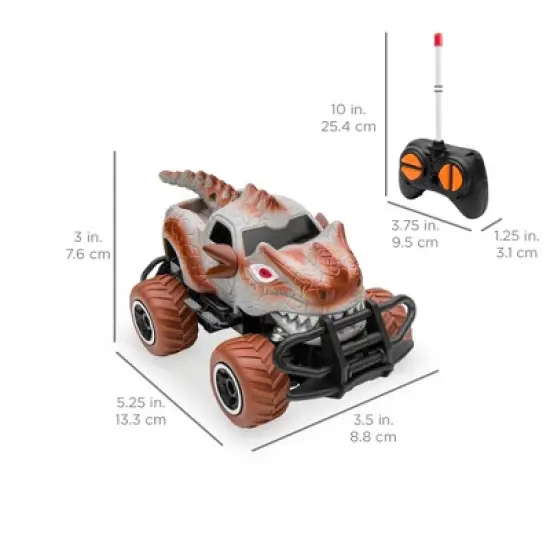 Best Choice Products Set of 2 1/43 Scale 27MHz Toy Dinosaur RC Cars w/ 2 Controllers, 9mph Max Speed image {6}