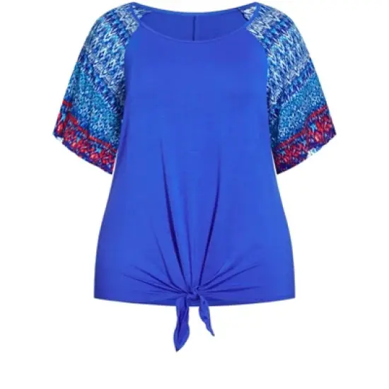 Women's Plus Size Grace Tie Front Top  - Ikat Aqua | AVENUE image {2}