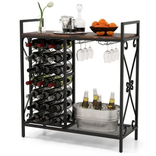 Tangkula Freestanding Floor Drink Rack, Wooden Coffee Bar Table w/ Drink Storage image {10}