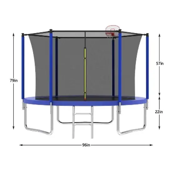BestParts 8FT Trampoline with Safety Enclosure, Basketball Hoop & Ladder - Blue image {6}