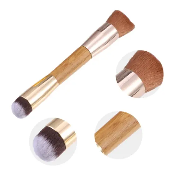 Unique Bargains Makeup Brush Set Foundation Concealer Blush Nylon Bamboo Handle Brown Gold Tone 3 Pcs image {2}