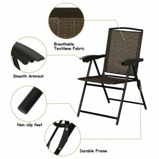 Costway 2PCS Folding Sling Chairs Steel Armrest Patio Camping W/Adjustable Back image {5}