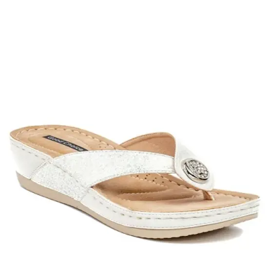 GC Shoes Dafni Embellished Two-Tone Comfort Slide Wedge Sandals image {9}