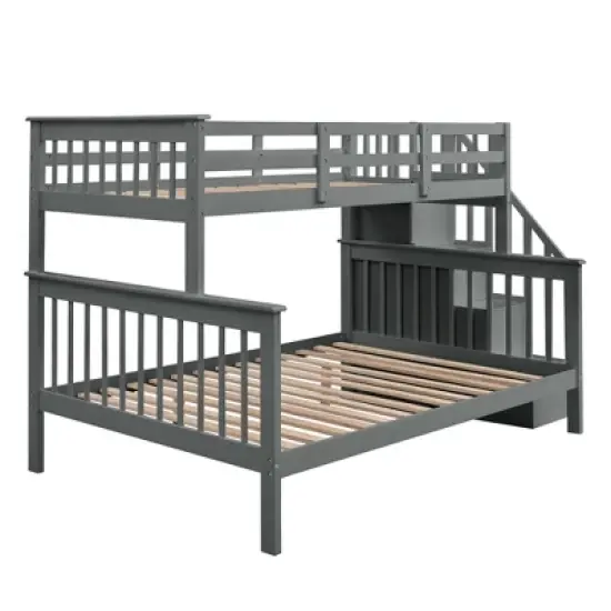 Twin-Over-Full Bunk Bed with Storage Stairs and Guard Rail - ModernLuxe image {3}