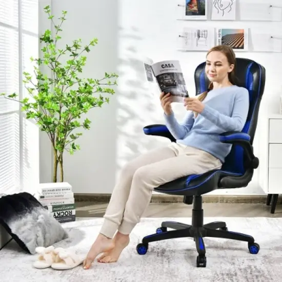 Costway Racing Style Office Chair Ergonomic Adjustable Computer Chair w/Flip-up Arm image {4}