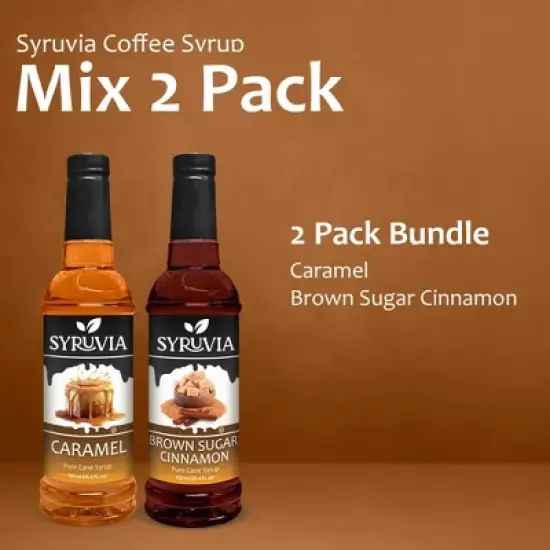 Syruvia Coffee Flavors Variety Pack: Caramel & Brown Sugar Cinnamon 25.4 fl oz Syrup image {5}