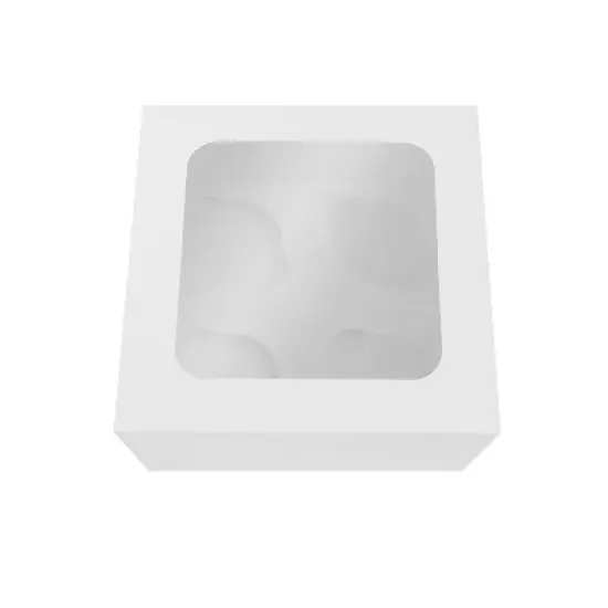 O'Creme White Cupcake Box with Window and Insert, 7" x 7" x 4", Pack of 5 image {3}