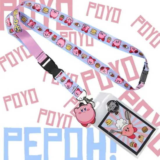 Kirby Pink Hero Reversible ID Lanyard Badge Holder With Rubber Kirby Charm And Collectible Sticker Multicoloured image {4}