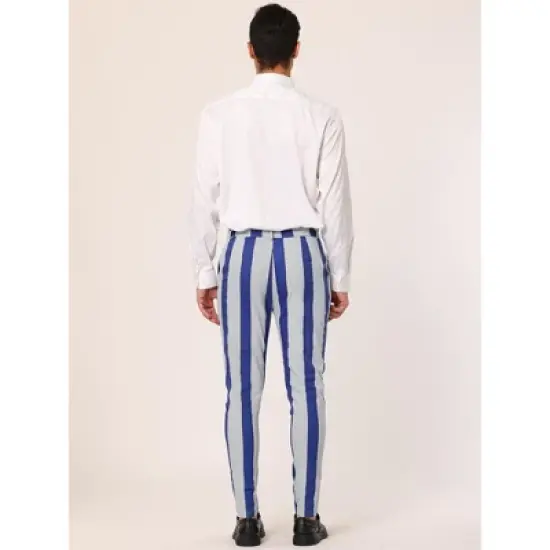 Lars Amadeus Men's Striped Dress Pants Color Block Slim Fit Flat Front Formal Trousers image {4}