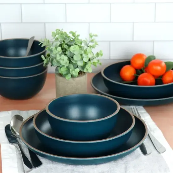 Gibson Home Rockabye 12 Piece Melamine Dinnerware Set in Dark Teal image {8}