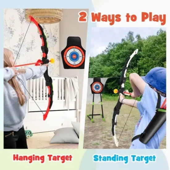 Costway 2-Pack Bow and Arrow Set for Kids LED Light Up Archery Toy with 20 Suction Arrows image {3}