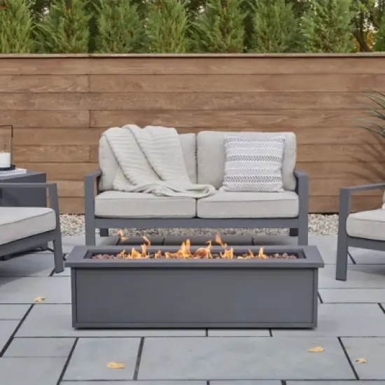 Mila 48" Rectangle Steel Propane Fire Pit Table in Weathered Slate by Real Flame image {1}