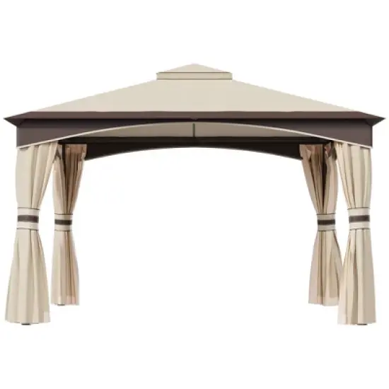 Outsunny Outdoor Gazebo with Mesh Netting Sidewalls for Shade and Rain, Patio Gazebo Canopy with 2-Tier Soft Top Roof and Steel Frame for Lawn, Garden, Backyard and Deck image {3}