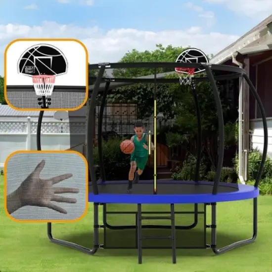 Whisen Outdoor Pumpkin Trampoline with Safety Enclosure Net, Foam Padded Poles, W-Shaped Legs, Balance Bars image {3}