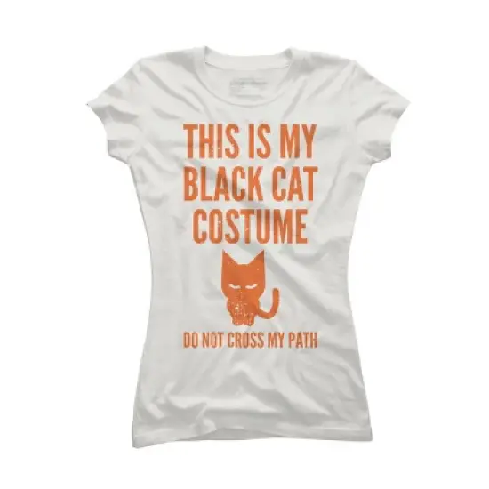 Junior's Design By Humans Halloween Introvert Black Cat Costume By Commykaze T-Shirt image {7}