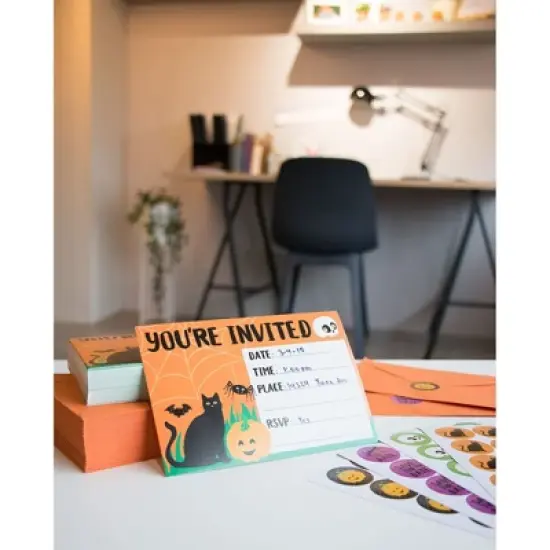 Juvale 60-Pack Halloween Invitation Cards with Orange Envelopes and Seals (4 x 6 inches) image {1}