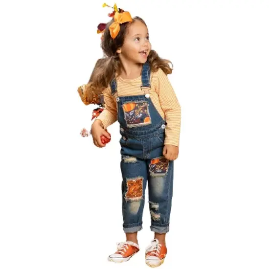 Girls Autumn Vibes Patched Overall Jeans Set Mia Belle Girls, Orange, 6 image {1}