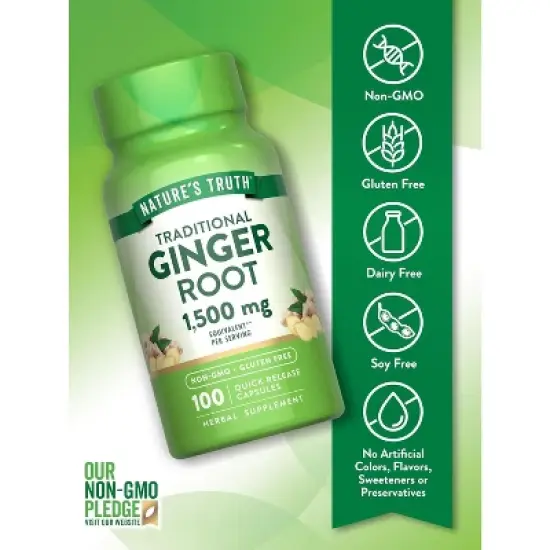 Nature's Truth Ginger Root Capsules | 1,500mg | 100 Count | from Ginger Root Extract | Non-GMO and Gluten Free Supplement image {2}