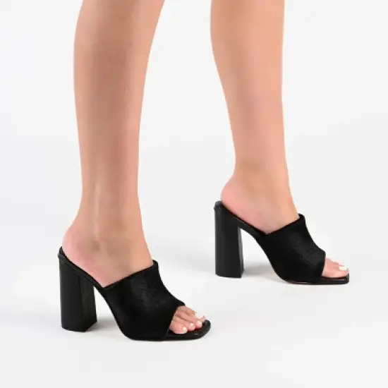 Journee Signature Womens Genuine Leather Deena Slip On Block Heel Open Square Toe Sandals image {8}