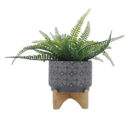 Sagebrook Home 7"x8" Swirl Ceramic Planter with Stand Gray image {1}