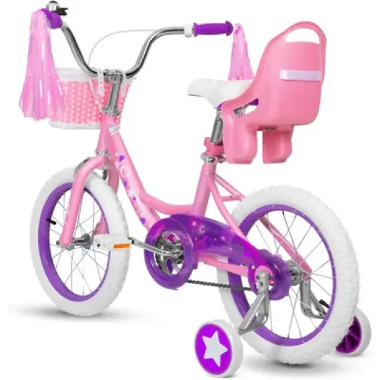 Hykolity 14/16-Inch Kids Bike for Girls Ages 3-7, Multi-Color, with Training Wheels, Doll Seat, Basket, Adjustable Saddle, Dual Brakes image {7}