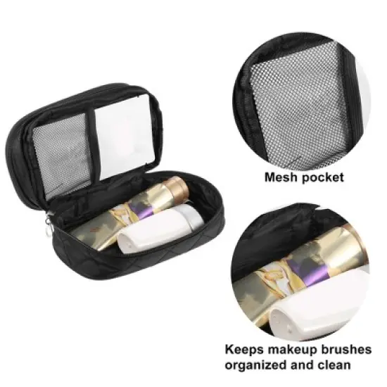 Unique Bargains Travel Double LayerMakeup Bag Makeup Brush Holder Portable Makeup Organizer Bag Cosmetics Storage Bag Waterproof Black 1 Pcs image {2}