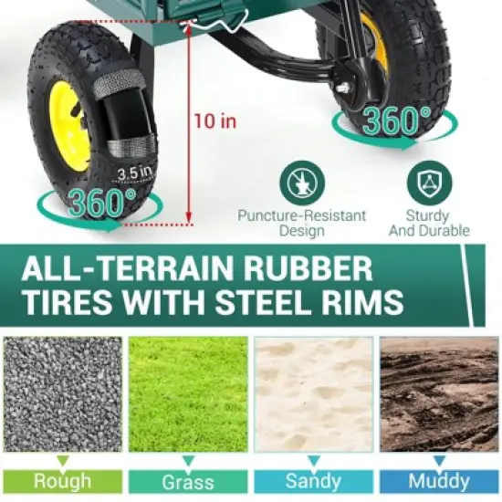 Heavy Duty Steel Garden Cart,550 LBS Capacity 3-in-1 Pullable Metal Wagon with 10" Pneumatic Wheels,180&deg;Rotating Handle & Removable Sides, Green image {2}