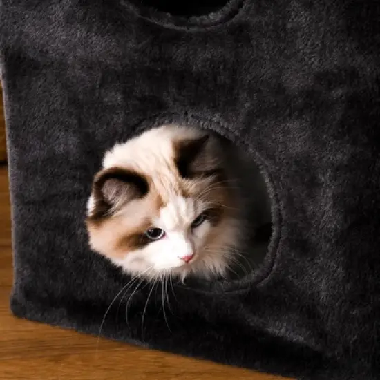 PawHut Cat Tree Floor to Ceiling Condo w/ Jute Scratching Post Dangling Ball Adjustable 86.5" H -96.5" H image {4}