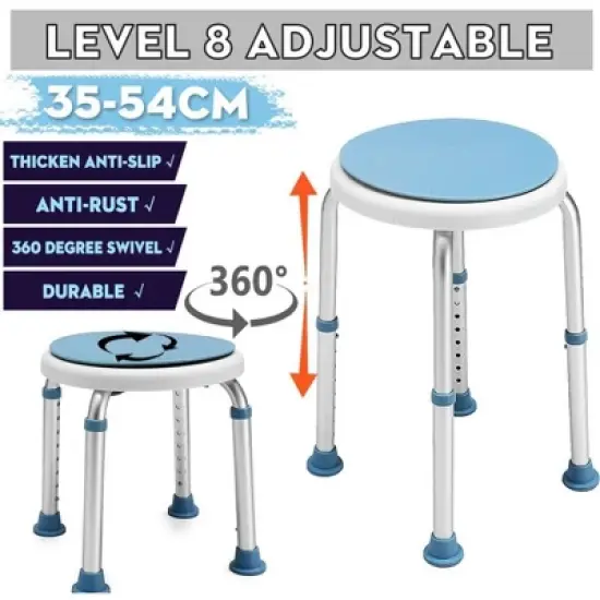5 Star Super Deals Shower Chair & Bath Rotating Stool for Elderly - Adjustable Height 360&deg; Swivel Seat, Lightweight, Non-Slip & Round Padded image {1}